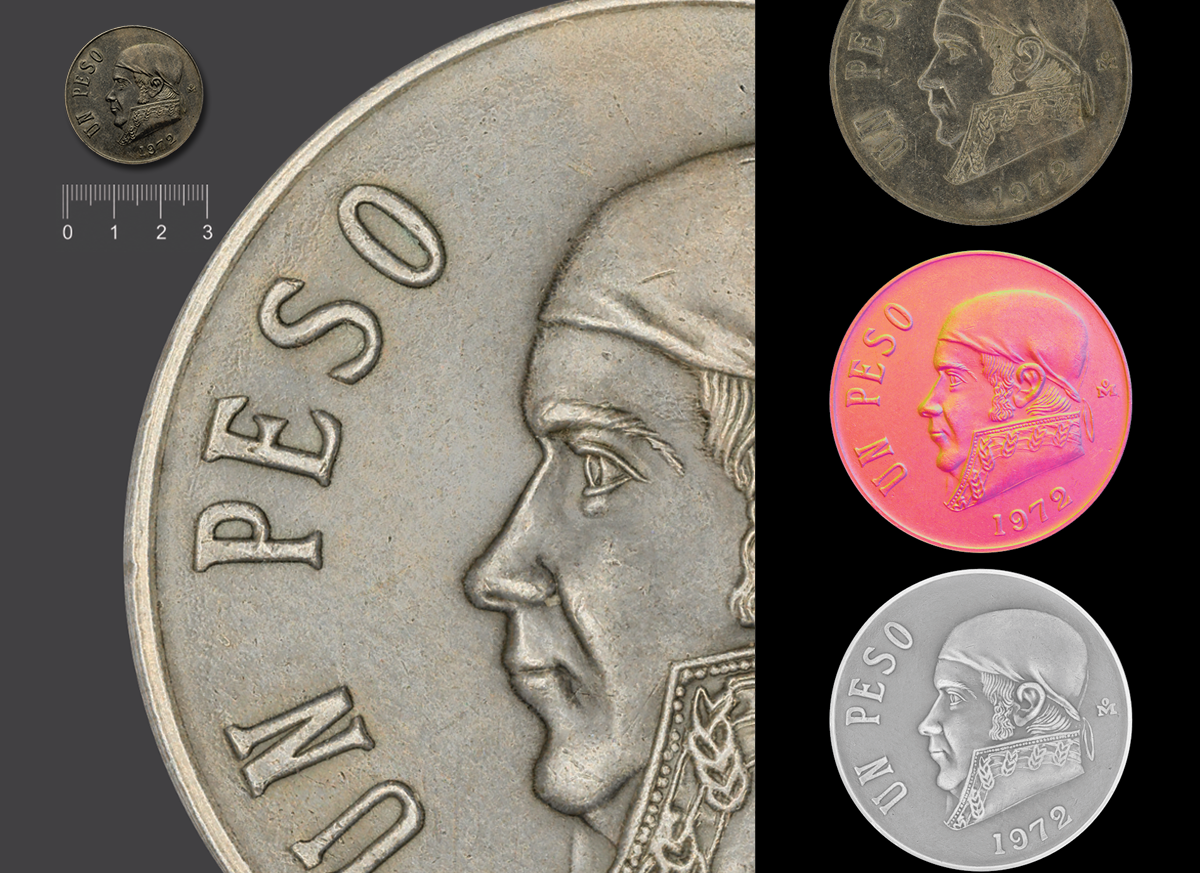 Detailed coin surface captured for visual inspection